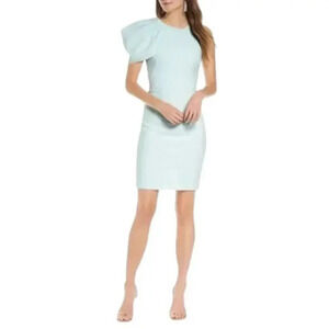 NWT BLACK HALO Aldo Sheath Dress Glacier Light Blue Puff Shoulder Crepe Size 2
